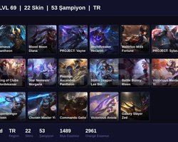 TR / 69 LVL + 22 SKİN + PLAT MMR !!