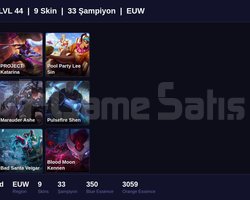 EUW / 44 LVL + 9 SKİN + UNRANKED !!