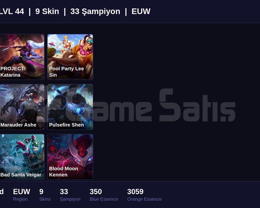 EUW / 44 LVL + 9 SKİN + UNRANKED !!