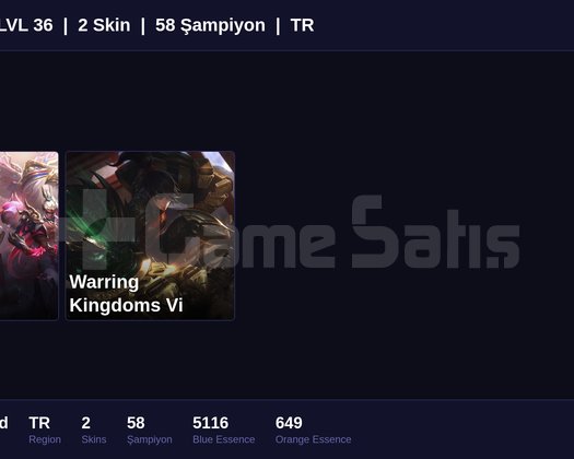 TR / 36 LVL + 2 SKİN + GOLD MMR !!