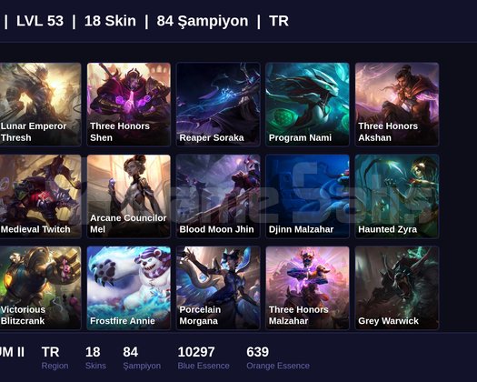 TR / 53 LVL + 18 SKİN + PLATINUM II !!
