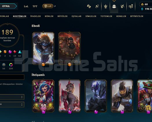 EUW Zümrüt | 723 Lv | Full Şampiyon | 189 Kostüm