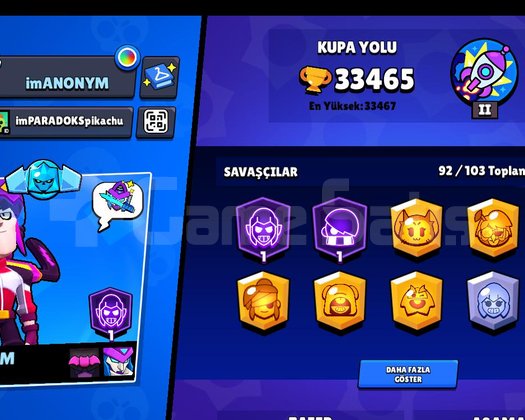 Brawl Stars 33k 92 karakter hesap