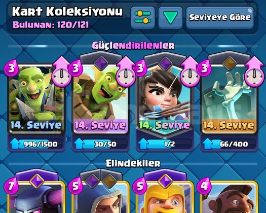 Clash Royale 9k kupa 120/121 karakter f/p hesap
