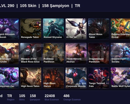 TR / 290 LVL + 105 SKİN + UNRANKED !!
