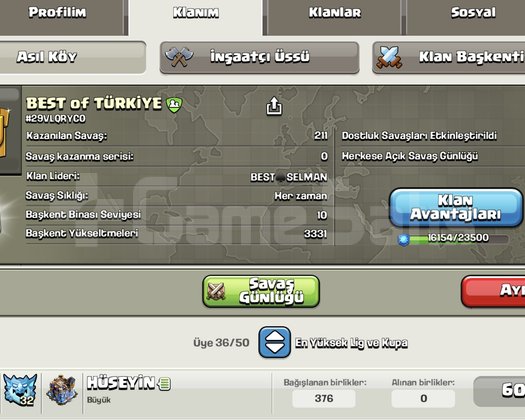 BEST of TÜRKİYE İSİMLİ 19 LEVEL BAŞKENT MAX KLAN