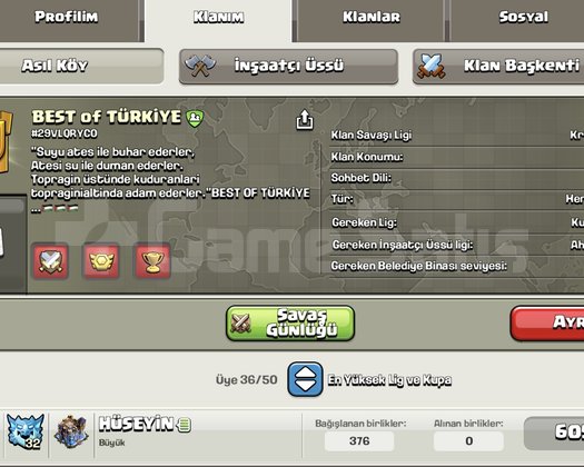 BEST of TÜRKİYE İSİMLİ 19 LEVEL BAŞKENT MAX KLAN