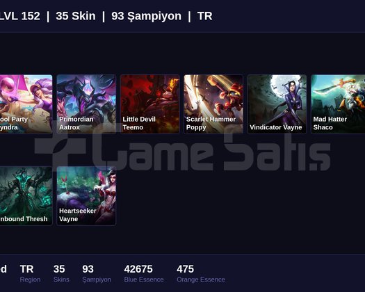 TR / 152 LVL + 35 SKİN + UNRANKED !!