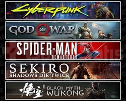 Cyberpunk +GOW +Spider 1 +Sekiro +Wukong