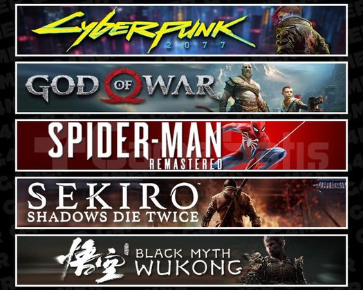 Cyberpunk +GOW +Spider 1 +Sekiro +Wukong