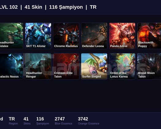 TR / 102 LVL + 41 SKİN + UNRANKED !!
