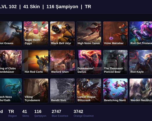 TR / 102 LVL + 41 SKİN + UNRANKED !!