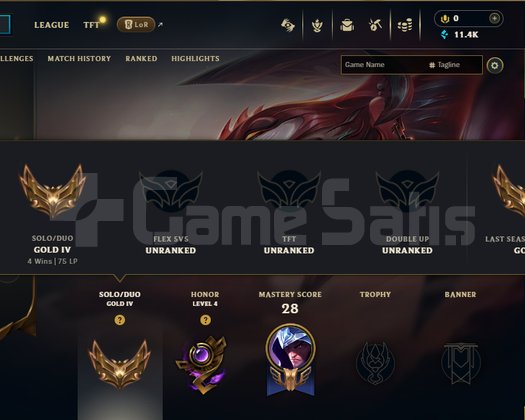 EUW GOLD 4 AZ OYUNLU HESAP