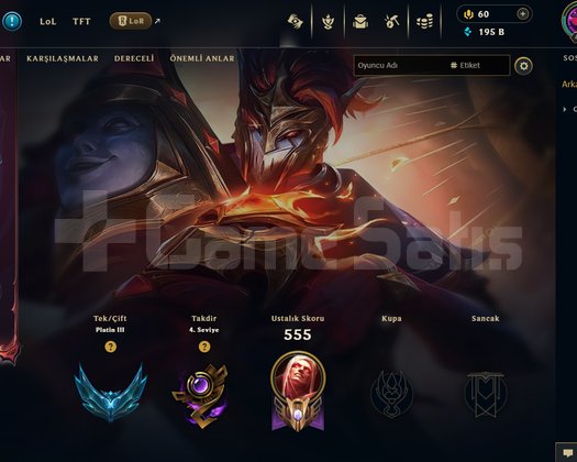 Lol Tr 288 skin 430 lvl kişisel hesap