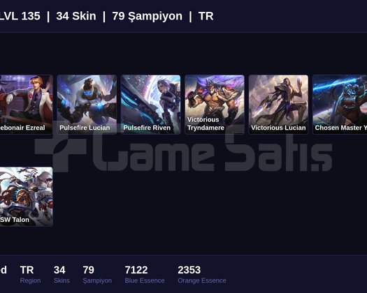 TR / 135 LVL + 34 SKİN + UNRANKED !!