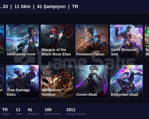 TR / 33 LVL + 11 SKİN + IRON II !!