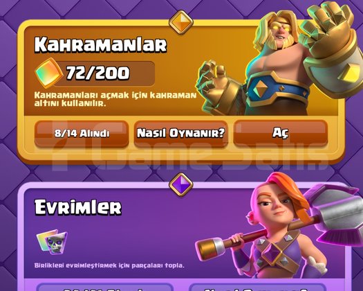 34 evrim 8 kahramanlı Clash royale hesabı