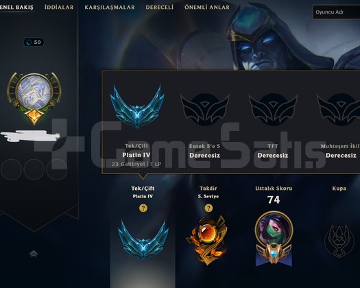 PLAT 4 74 WR +30 -10 HİGH MMR S11 HESABI HANMADE