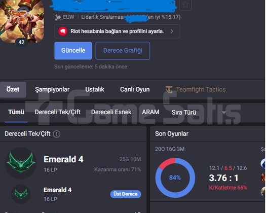 EUW / EMERALD 4 / 71 WR UYGUN HESAP