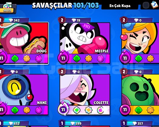 Brawl stars 50k kupa hesap 264 kostüm 101 karakter