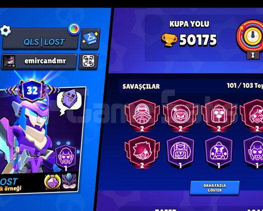 Brawl stars 50k kupa hesap 264 kostüm 101 karakter
