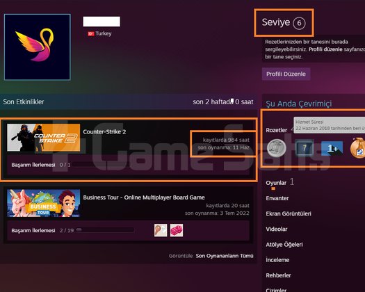 TR HESAP+FACEİT+6 MADALYA 397 WİN 985 SAAT SEÇKİN