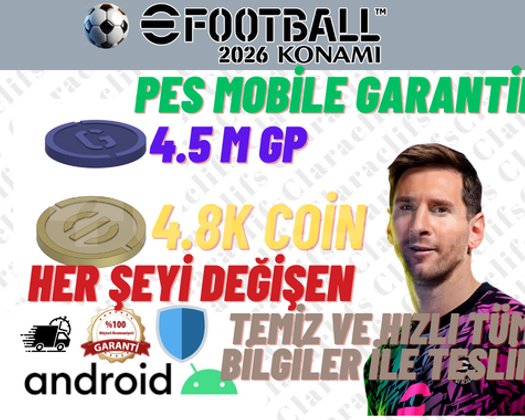 EFOOTBALL ANDROID 4.8K COIN + 4.5M GP TERTEMİZ
