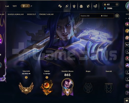 lol tr 717 lvl hesap 431 kostüm 170 renk