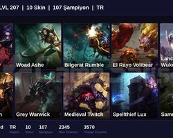 TR / 207 LVL + 10 SKİN + UNRANKED !!