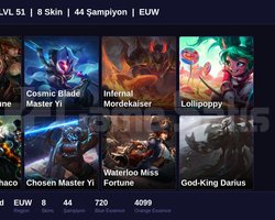 EUW / 51 LVL + 8 SKİN + UNRANKED !!
