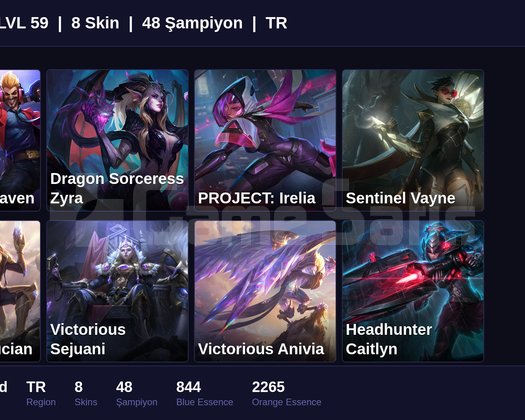 TR / 59 LVL + 8 SKİN + UNRANKED !!