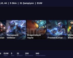 EUW / 44 LVL + 5 SKİN + UNRANKED !!
