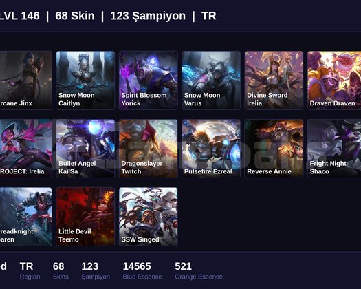 TR / 146 LVL + 68 SKİN + UNRANKED !!