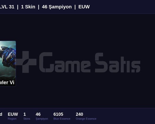 EUW / 31 LVL + 1 SKİN + UNRANKED + FRESH !!