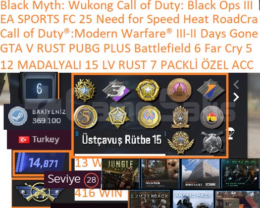 12 MADALYALI 15 LV RUST 7 PACK GTA V PUBG PLUS Cal