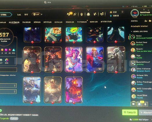 1100 level üstü 500+skin master lol car