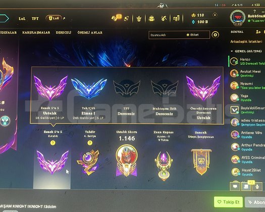 1100 level üstü 500+skin master lol car