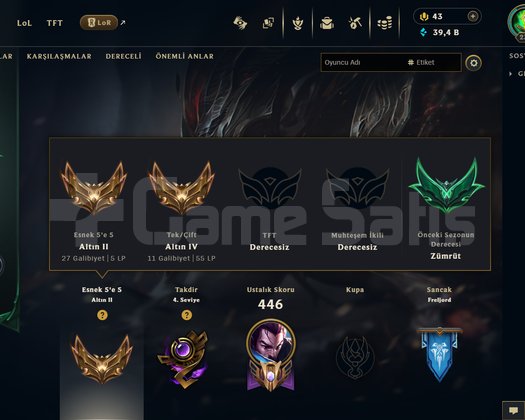 Lol  232 Lvl 141 Skinli Mmrı Yüksek Hesap