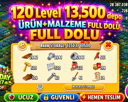 120 LEVEL 13.500 DEPO FULL MALZEME DOLU HESAP
