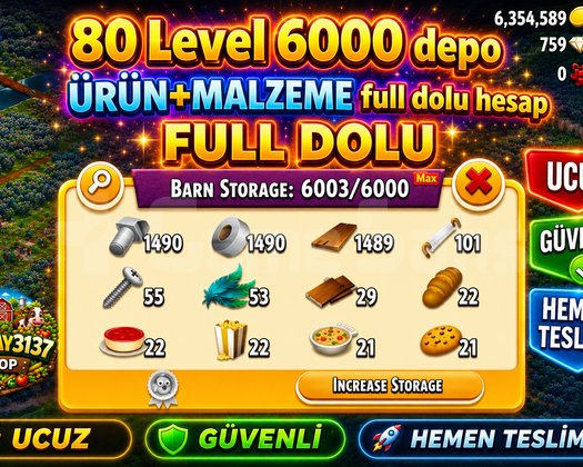 80 LEVEL 6000 DEPO FULL MALZEME DOLU HESAP