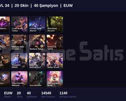 EUW / 34 LVL + 20 SKİN + GOLD III + 15K ÖZ