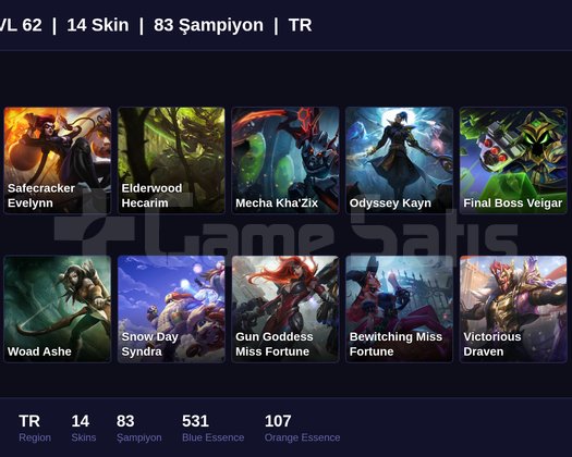 TR / 62 LVL + 14 SKİN + GOLD III !!