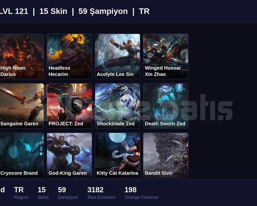 TR / 121 LVL + 15 SKİN + UNRANKED !!