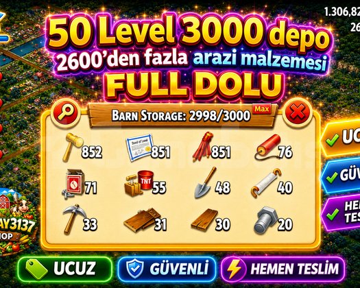 50 LEVEL 3000 DEPO FULL ARAZİ DOLU HESAP