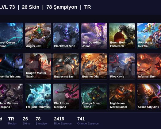 TR / 73 LVL + 26 SKİN + UNRANKED !!