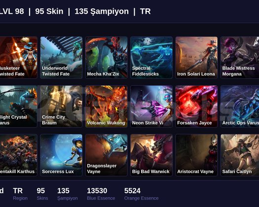 TR / 98 LVL + 95 SKİN + UNRANKED !!