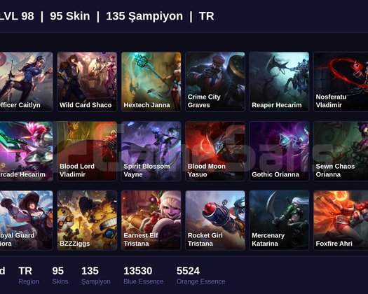 TR / 98 LVL + 95 SKİN + UNRANKED !!