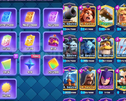 6 Yıllık 11000 kupa 7180 elmas ve Klan