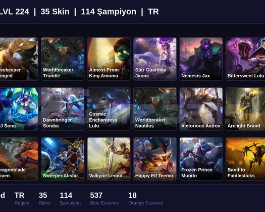 TR / 224 LVL + 35 SKİN + UNRANKED !!