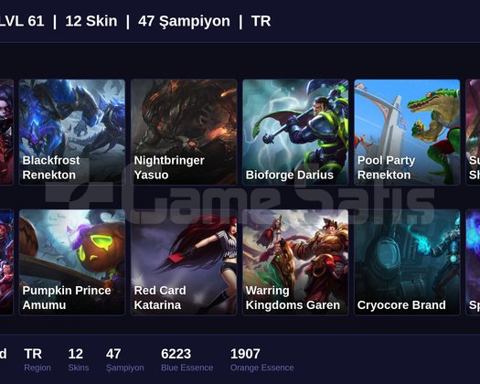 TR / 61 LVL + 12 SKİN + FRESH + RANK HAZIR !!